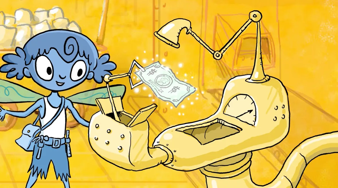 CeCe the Tooth Fairy at her workshop gadget preparing a thank-you for a collected tooth, from The Tooth Fairy's Secret Workshop