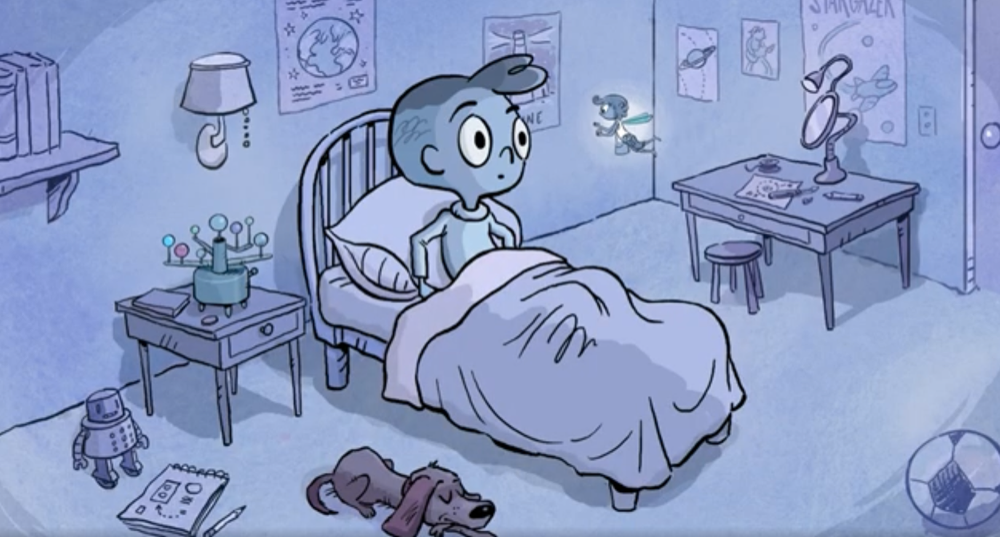A child's first glimpse of the Tooth Fairy - a small glowing winged figure appearing in a bedroom doorway at night, from The Tooth Fairy's Secret Workshop