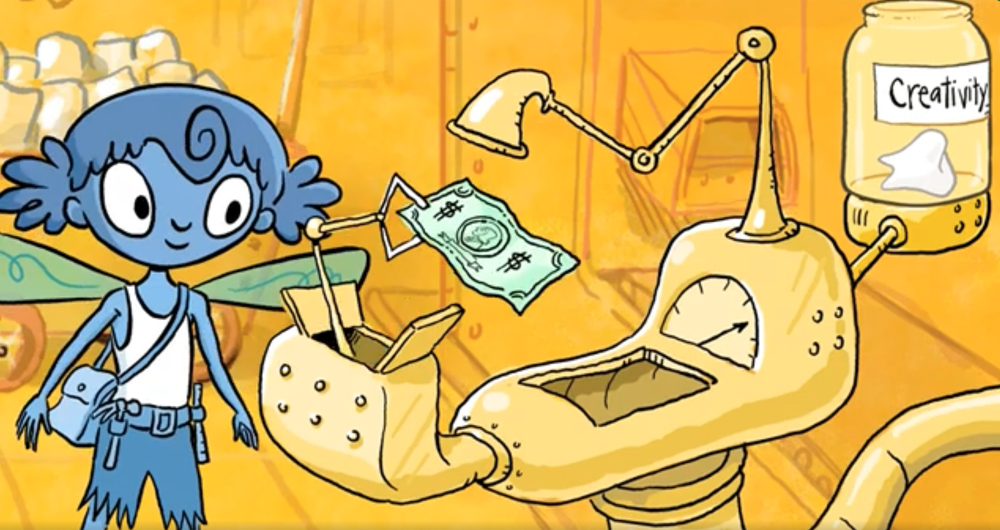 The Tooth Fairy's quality-extraction machine, drawing creativity from a collected tooth and turning it into money to leave behind, from The Tooth Fairy's Secret Workshop